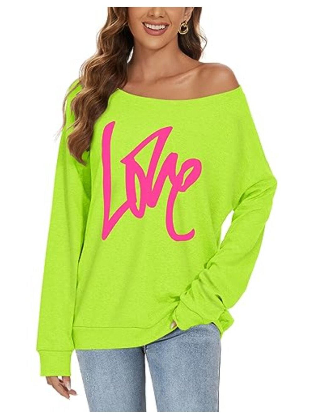 Off Shoulder Long Sleeve Sweatshirt Oversized Tunic Pullover